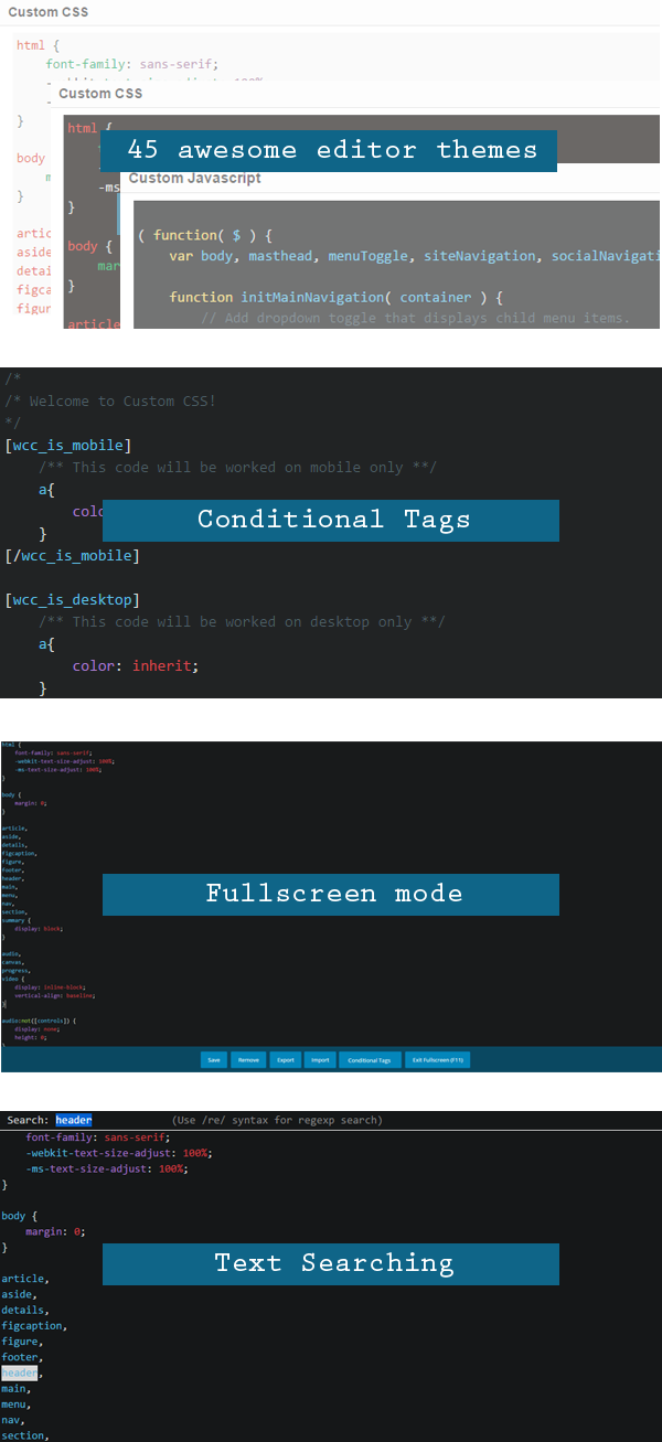 wp custom code description image - WP Custom Code - ตัวปรับแต่งสคริปต์อื่นสำหรับเว็บไซต์ของคุณ สร้างเว็บไซต์, ปลั๊กอิน เว็บขายของ, ปลั๊กอิน ร้านค้า, ปลั๊กอิน wordpress, ปลั๊กอิน woocommerce, ทำเว็บไซต์, ซื้อปลั๊กอิน, ซื้อ plugin wordpress, wp plugins, wp plug-in, wp custom code, wp, wordpress plugin, wordpress, woocommerce plugin, woocommerce, plugin ดีๆ, plugin, phpface, marstheme, js editor, js customizer, javascript customizer, custom js, custom javascript, custom css, css editor, css customizer, codemirror, codecanyon, code customizer